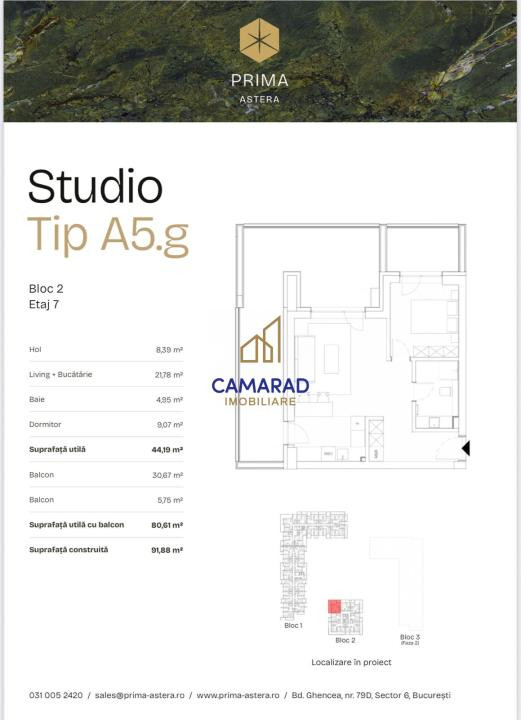 Prima Astera - 2 camere tip studio - Metrou - Terasa 30 mp