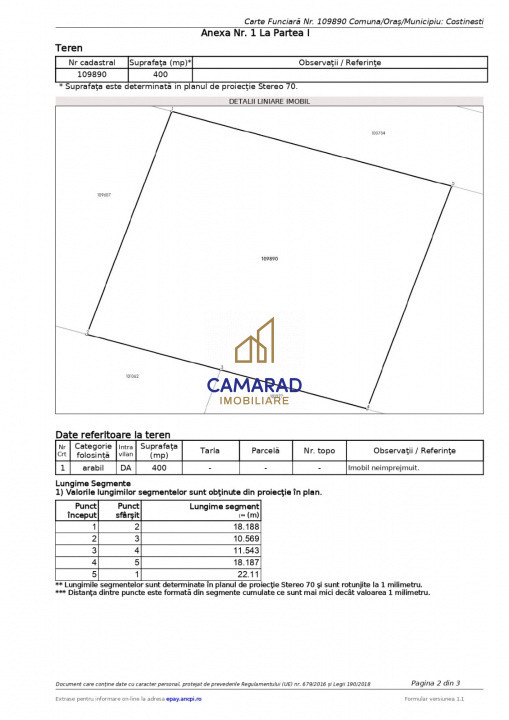 Teren de vânzare 2 loturi de 400 mp - 800 mp total - Schitu (Costinești)