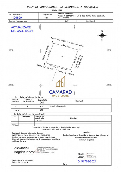 Teren de vânzare de 800 mp - Schitu (Costinești)
