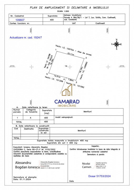 Teren de vânzare de 800 mp - Schitu (Costinești)